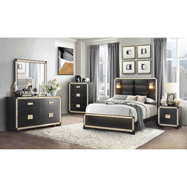 Global Furniture Usa Traditional Glam Glitter Blake Black/Gold Full Bed Group With Lamps 2770 - main